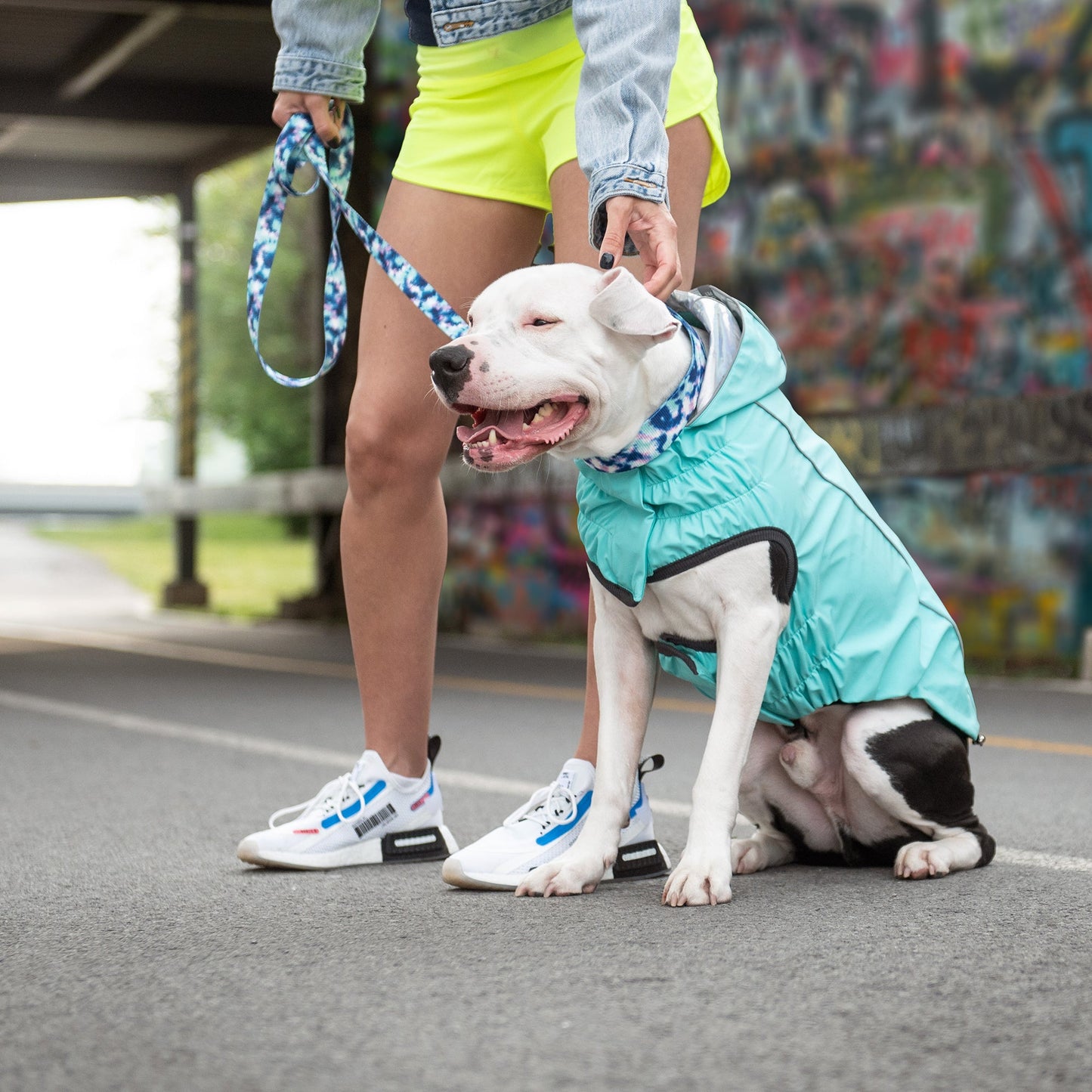 Reversible Raincoat - Neon Aqua with Iridescent