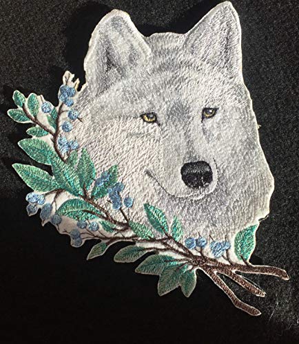 Wolf in Winter Branches Embroidered Iron on/Sew Patch [6.55" x 7.79"]