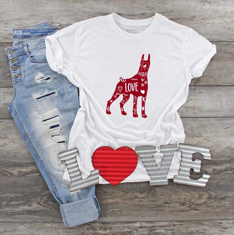 Doberman Love T shirt Valentines Day