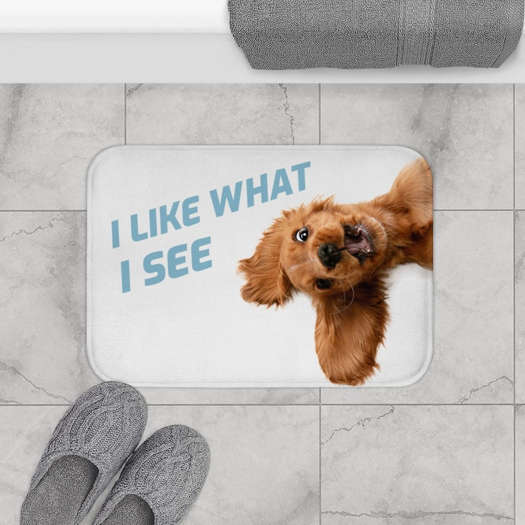 Funny Dog Looking Up Bath Mat